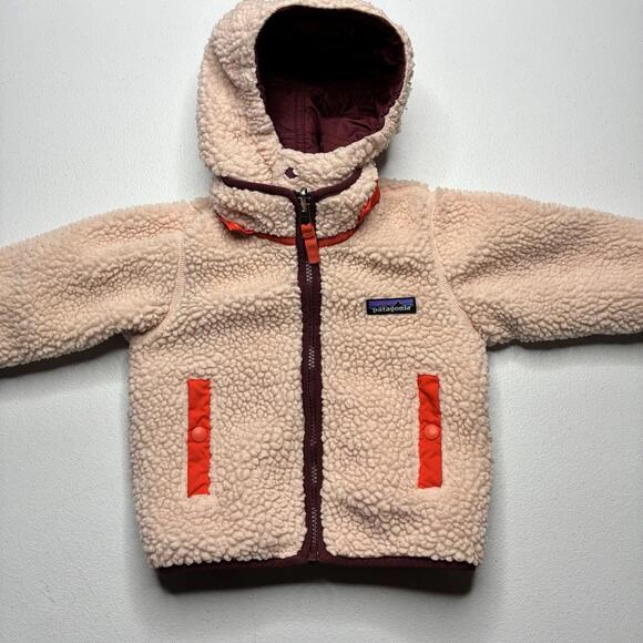 Patagonia Girls Reversible Tribbles Hoody Jacket 12-18 Month Pink Burgundy Owls - Picture 12 of 12